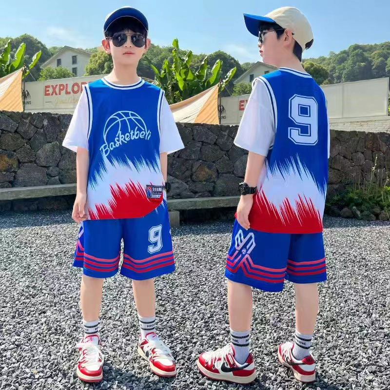 Children's summer thin short-sleeved basketball uniforms