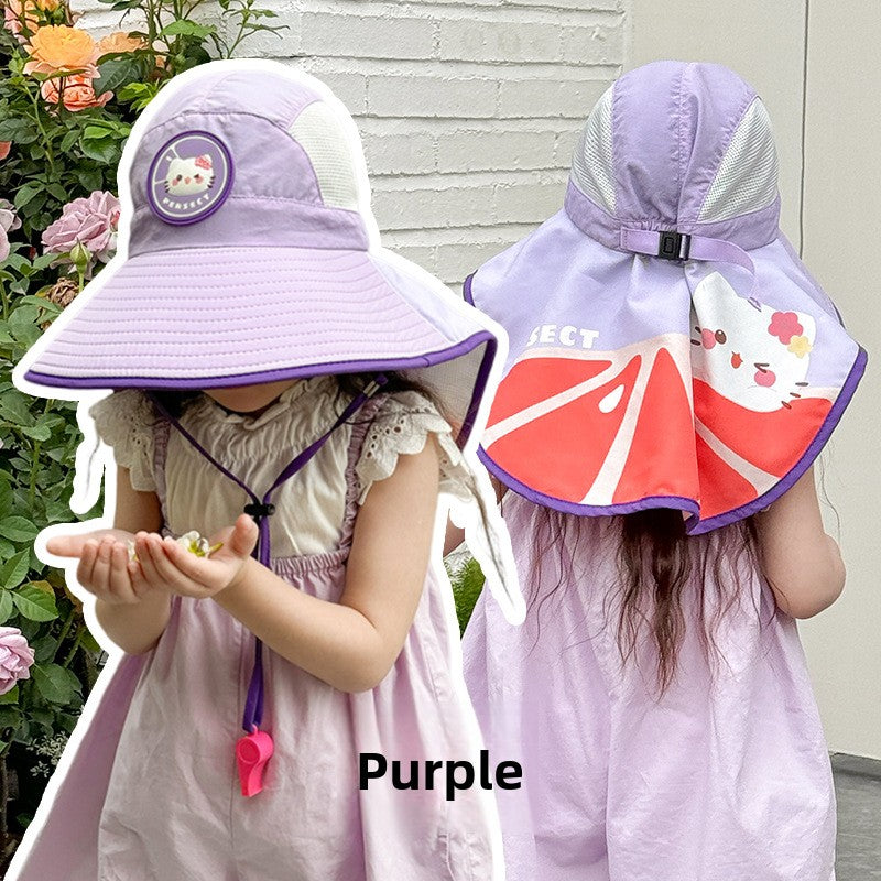 Children's sun hat with neck protection and wraparound scarf