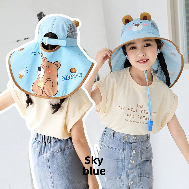 Children's sun hat with neck protection and wraparound scarf