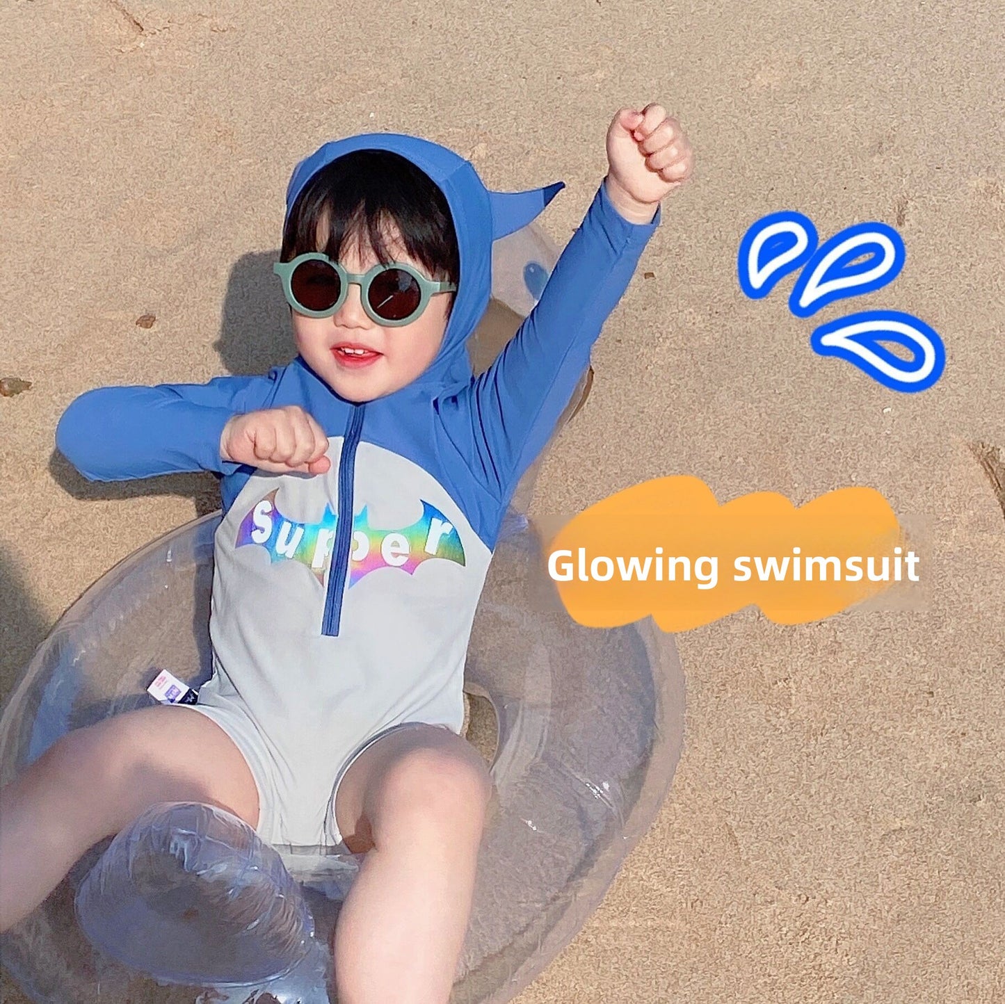 Children's Swimsuit, Boy's One-Piece Hooded Swimming Suit