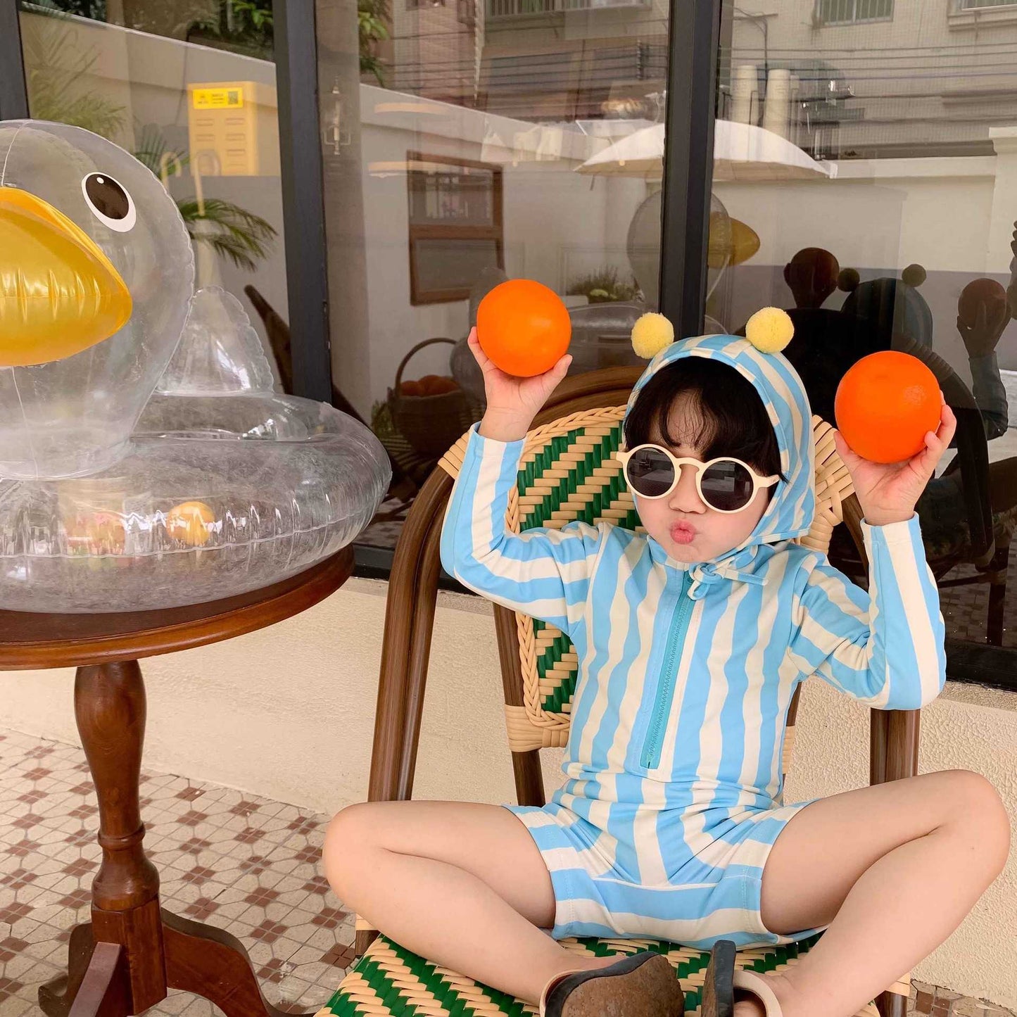 Children's Swimsuit, Boy's One-Piece Hooded Swimming Suit