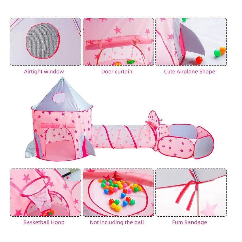 Children's Three-in-One Play Tent with Tunnel and Ball Pool