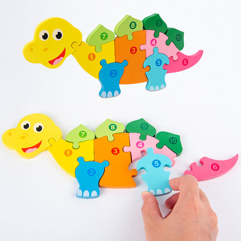 Children's Wooden 3D Puzzle Animal Dinosaur Building Blocks