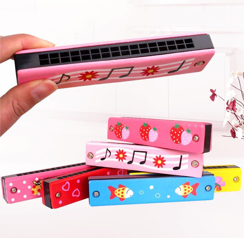 Children's wooden painted harmonica