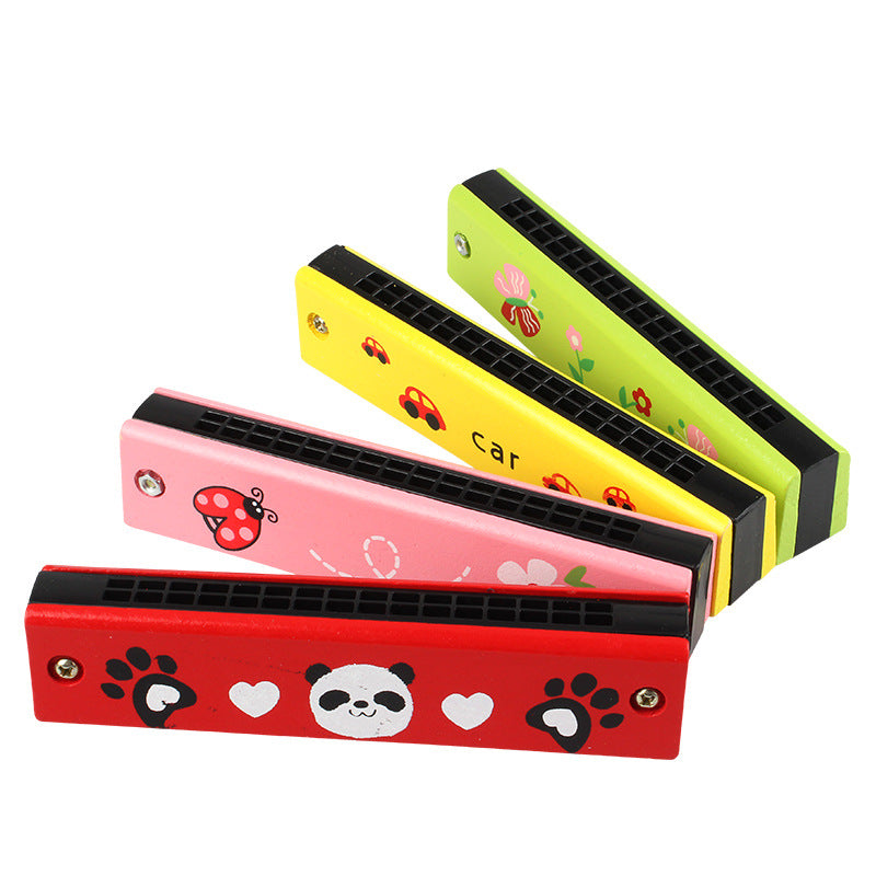 Children's wooden painted harmonica