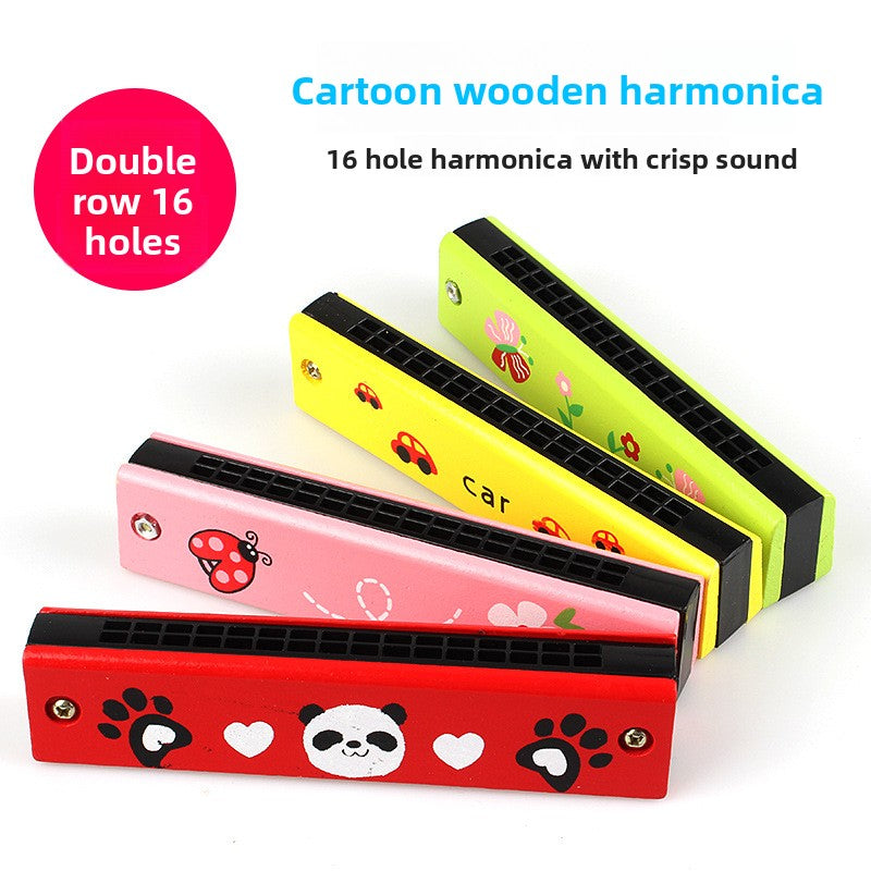 Children's wooden painted harmonica