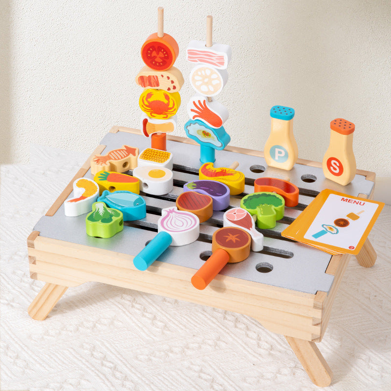 Children's Wooden Simulation Kitchen BBQ Grill Toy