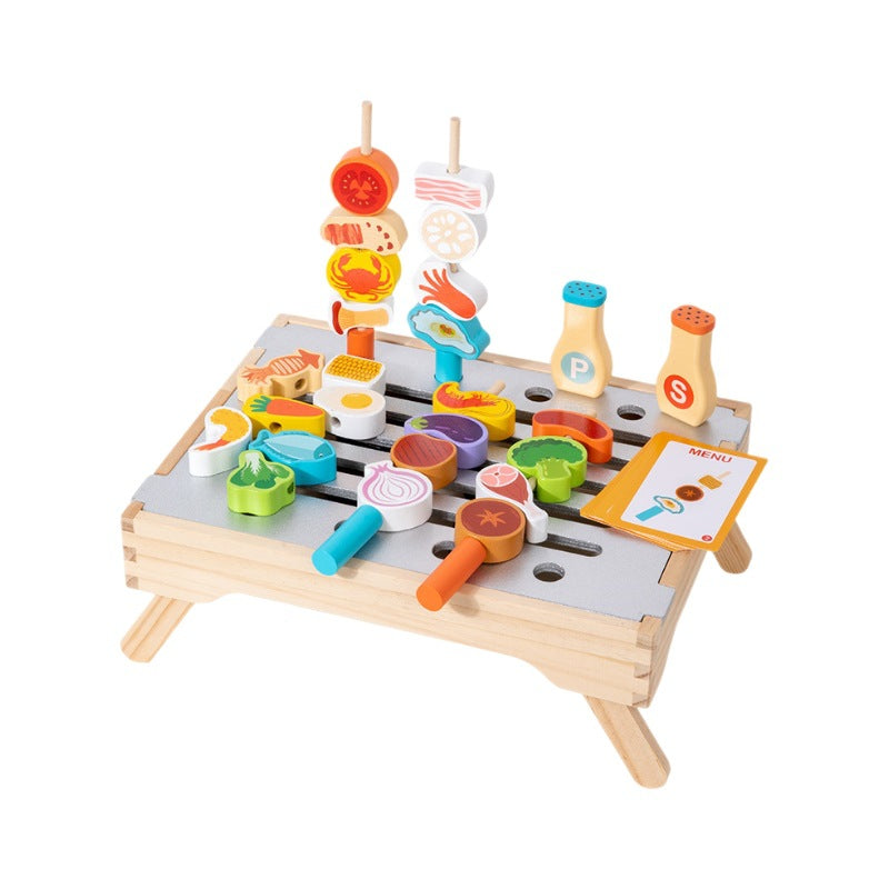 Children's Wooden Simulation Kitchen BBQ Grill Toy