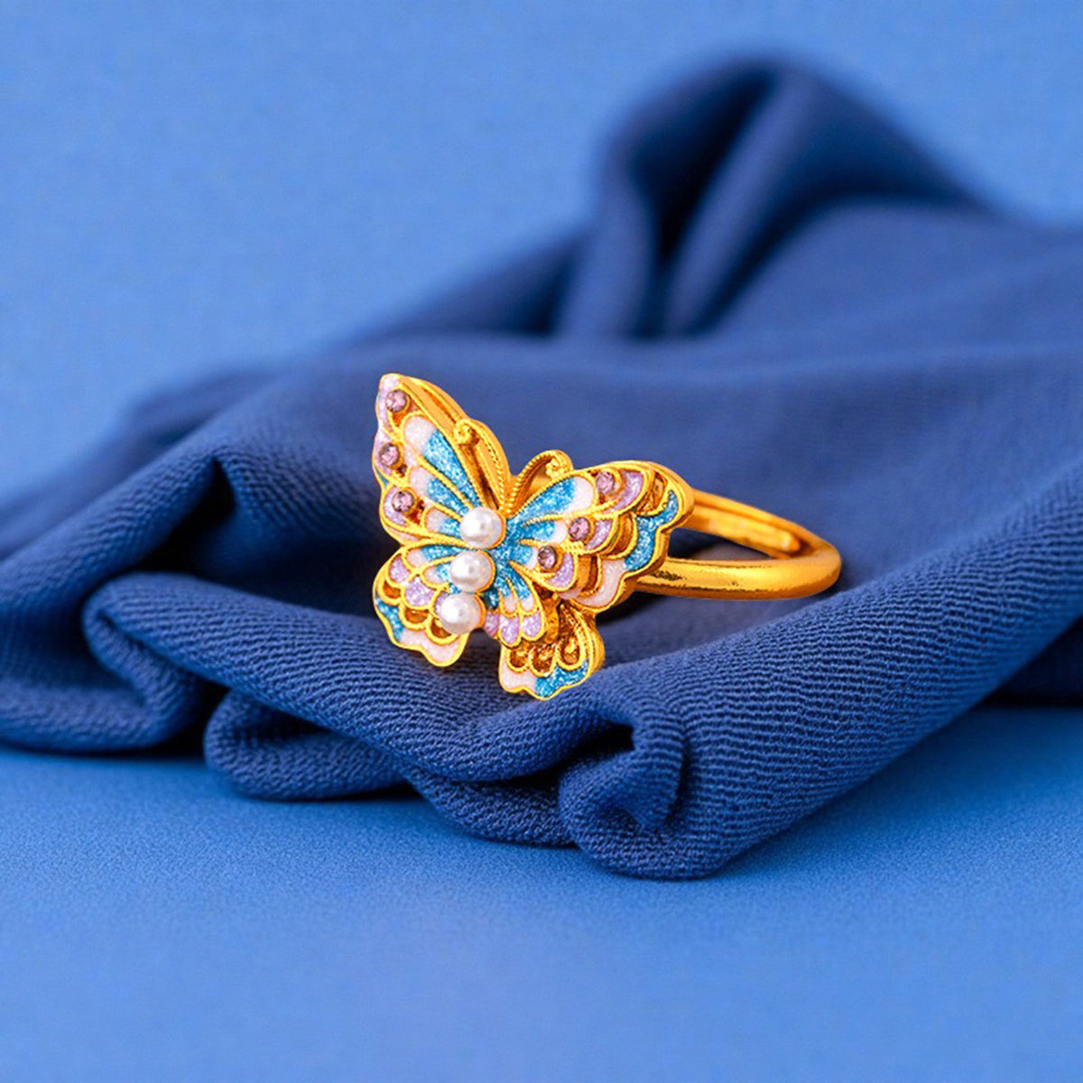 Childrens Chinese Style Gold Butterfly Adjustable Ring