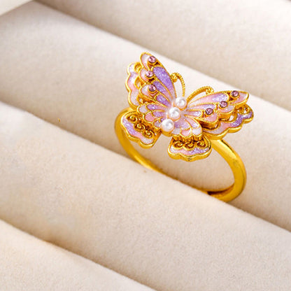 Childrens Chinese Style Gold Butterfly Adjustable Ring