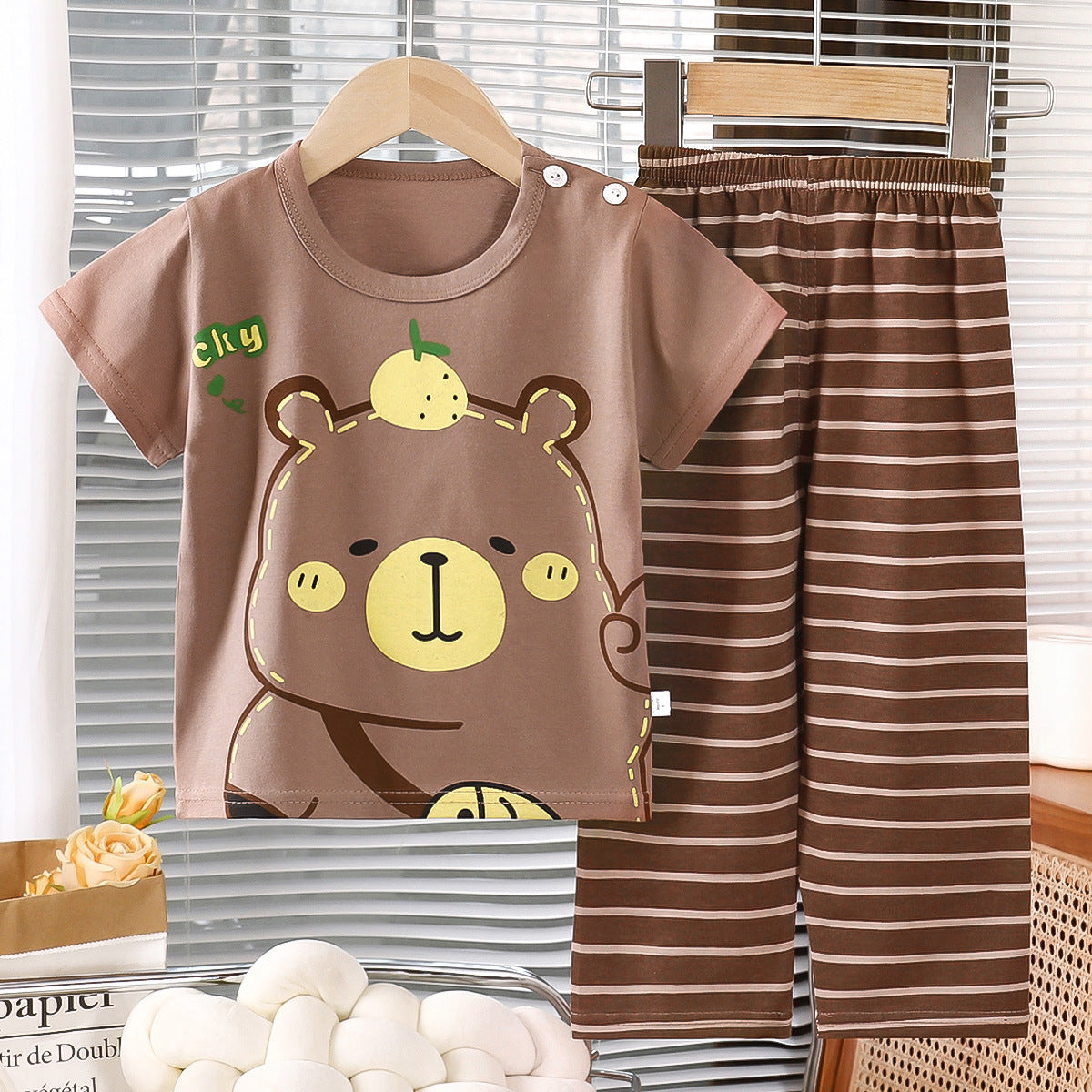 Childrens Cotton Short Sleeve Pajama Set