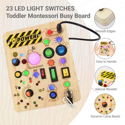 Childrens Educational Montessori Busy Board with LED Lights