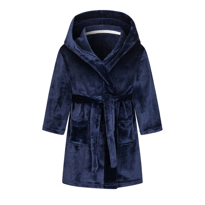 Childrens Hooded Flannel Bathrobe Cartoon Print Home Wear