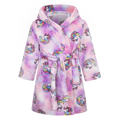 Childrens Hooded Flannel Bathrobe Cartoon Print Home Wear