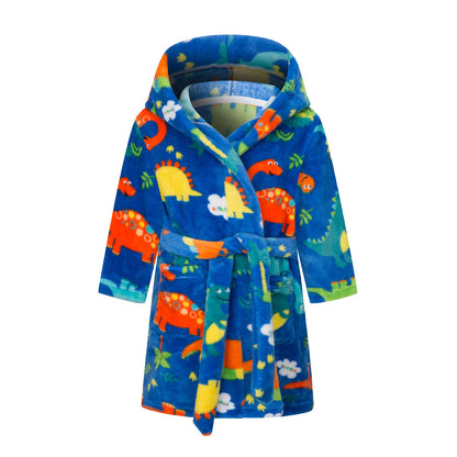 Childrens Hooded Flannel Bathrobe Cartoon Print Home Wear