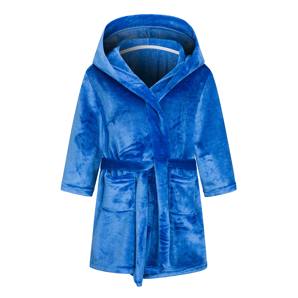 Childrens Hooded Flannel Bathrobe Cartoon Print Home Wear
