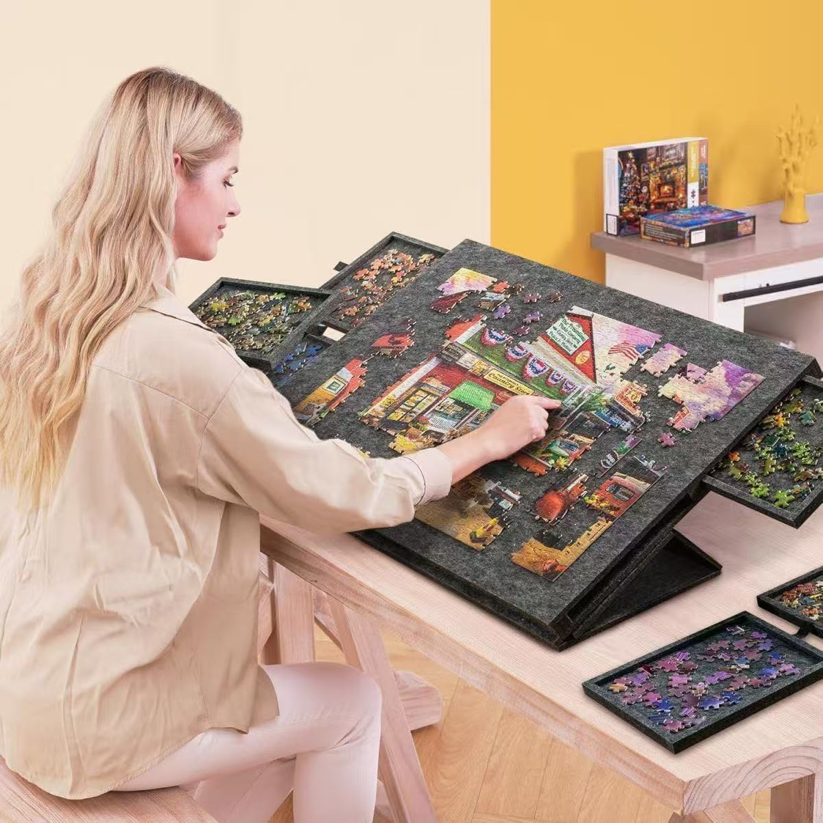 Childrens Puzzle Table Board with Drawers