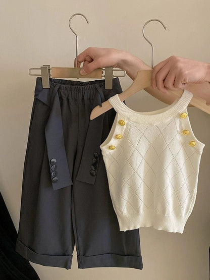 Childrens Rhombus Pattern Knit Set