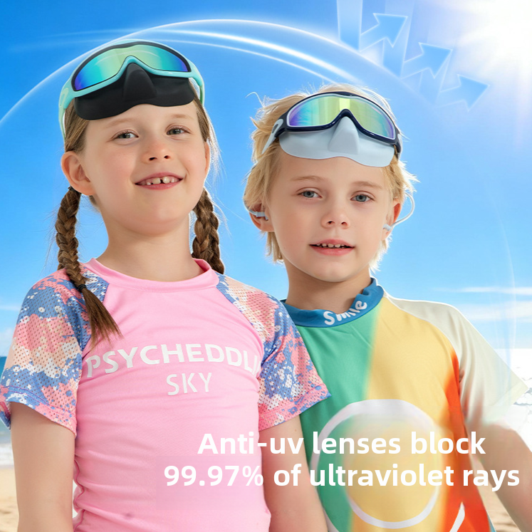 Childrens Swimming Goggles with Nose Mask Anti-Fog Waterproof High Definition Large Frame