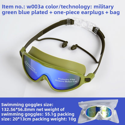 Childrens Swimming Goggles with Nose Mask Anti-Fog Waterproof High Definition Large Frame