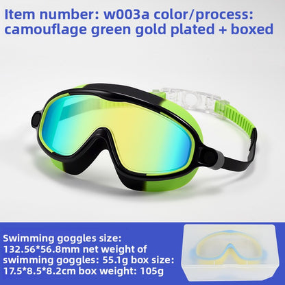 Childrens Swimming Goggles with Nose Mask Anti-Fog Waterproof High Definition Large Frame
