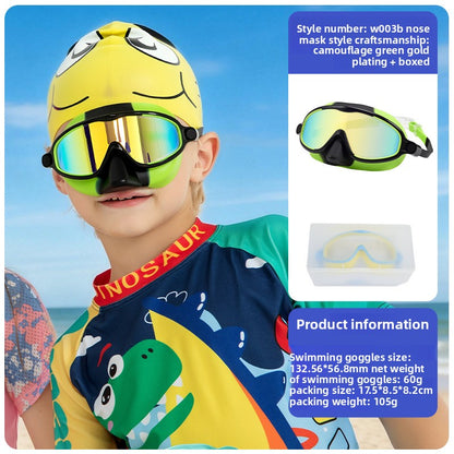 Childrens Swimming Goggles with Nose Mask Anti-Fog Waterproof High Definition Large Frame
