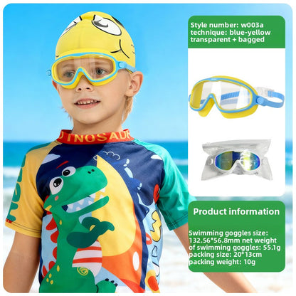 Childrens Swimming Goggles with Nose Mask Anti-Fog Waterproof High Definition Large Frame