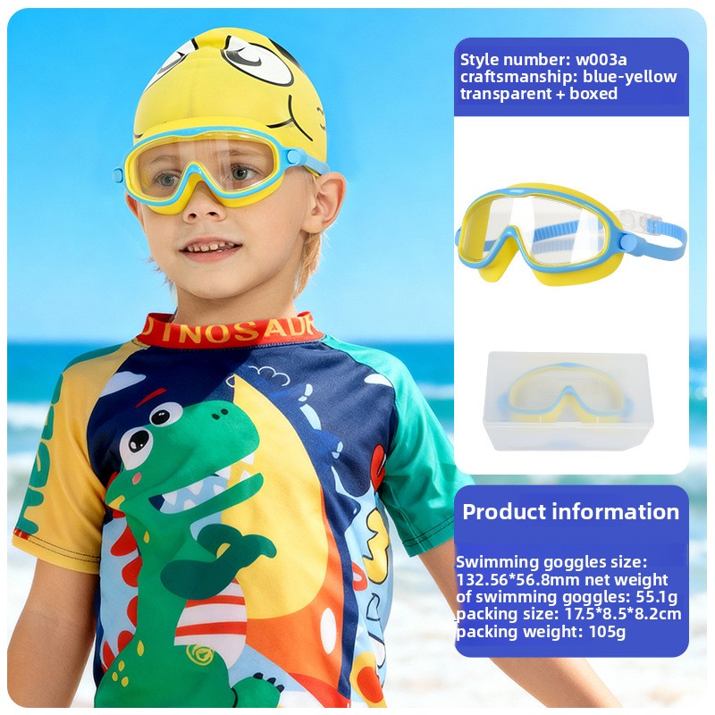 Childrens Swimming Goggles with Nose Mask Anti-Fog Waterproof High Definition Large Frame
