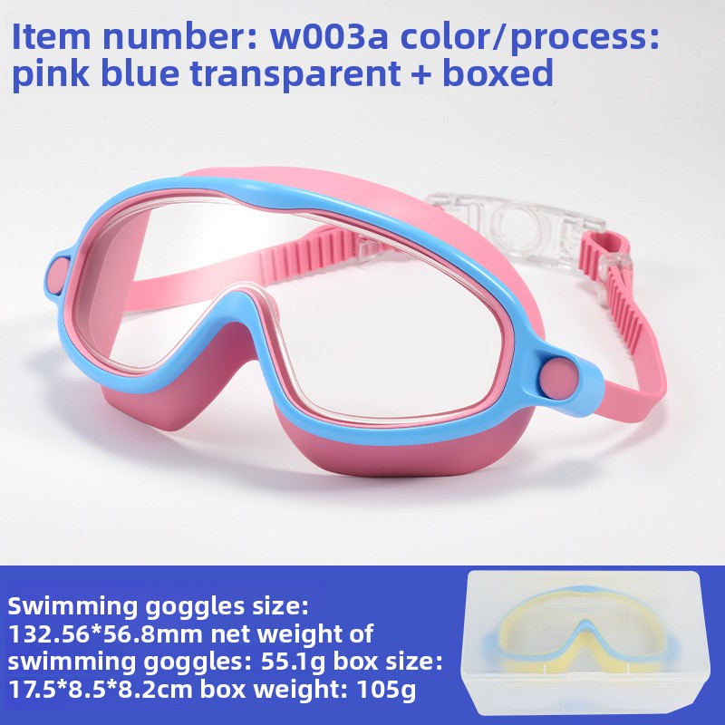 Childrens Swimming Goggles with Nose Mask Anti-Fog Waterproof High Definition Large Frame