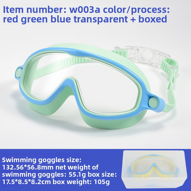 Childrens Swimming Goggles with Nose Mask Anti-Fog Waterproof High Definition Large Frame
