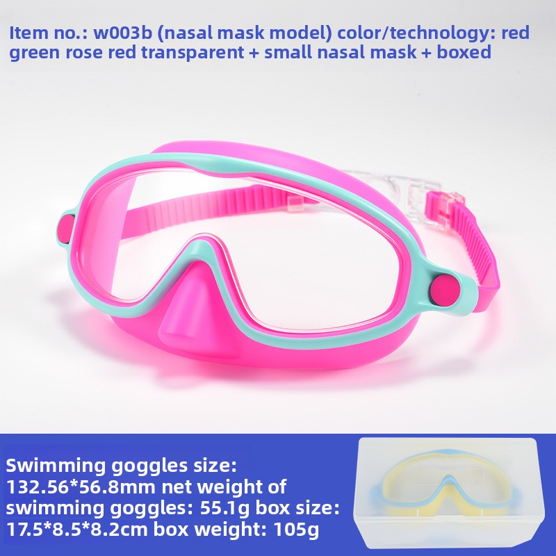 Childrens Swimming Goggles with Nose Mask Anti-Fog Waterproof High Definition Large Frame