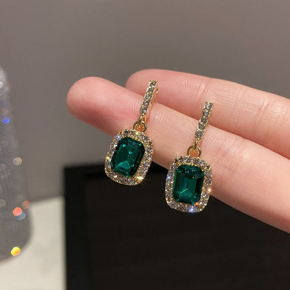 Chinese Retro Diamond Emerald Earrings