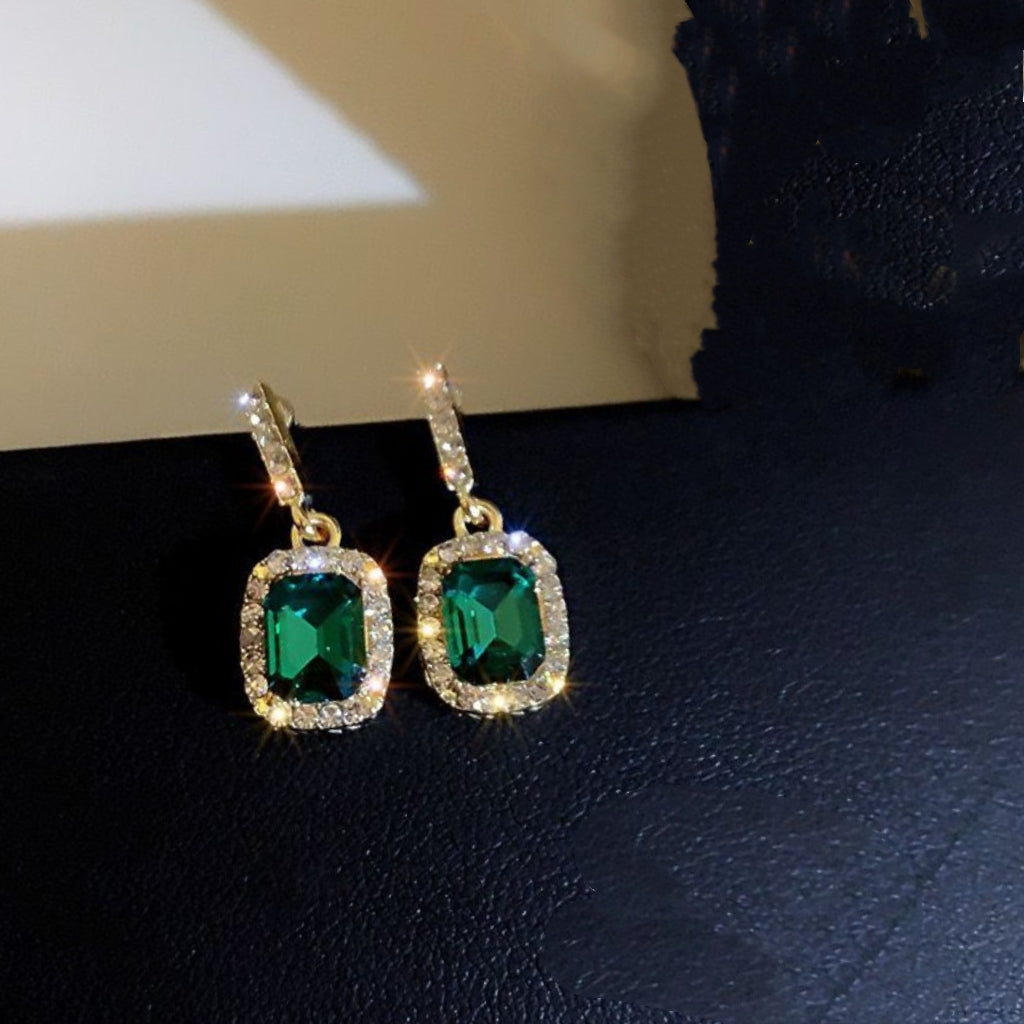 Chinese Retro Diamond Emerald Earrings