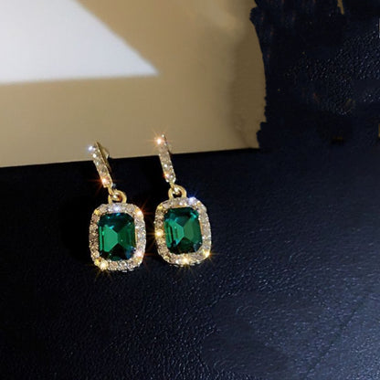Chinese Retro Diamond Emerald Earrings