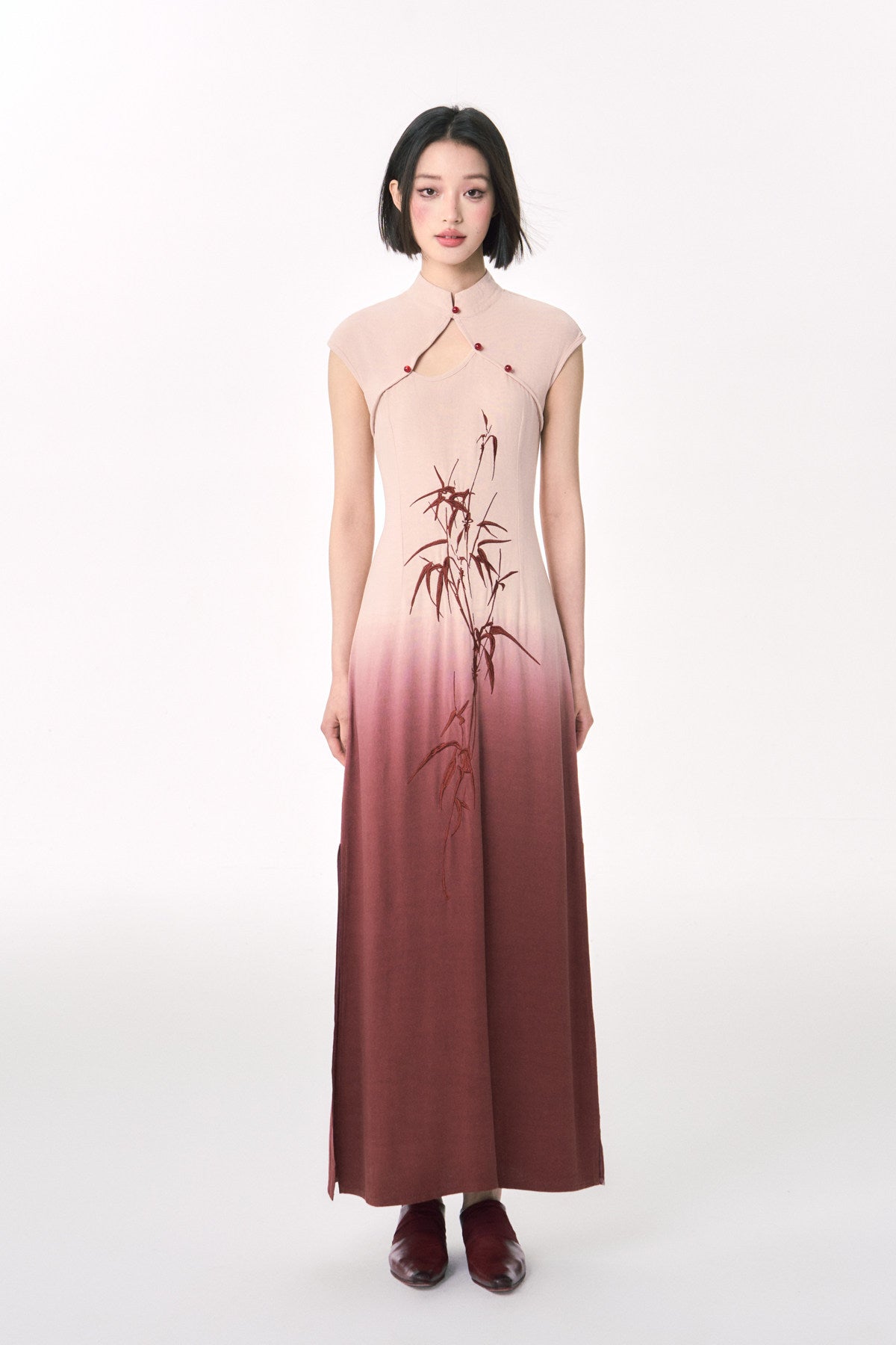 Chinese Style Bamboo Embroidery Gradient Dress