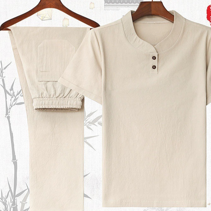 Chinese Style Cotton Linen Short Sleeve Suit Set