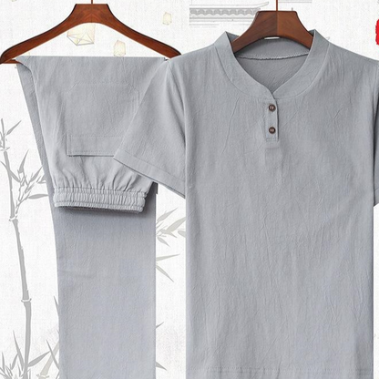 Chinese Style Cotton Linen Short Sleeve Suit Set
