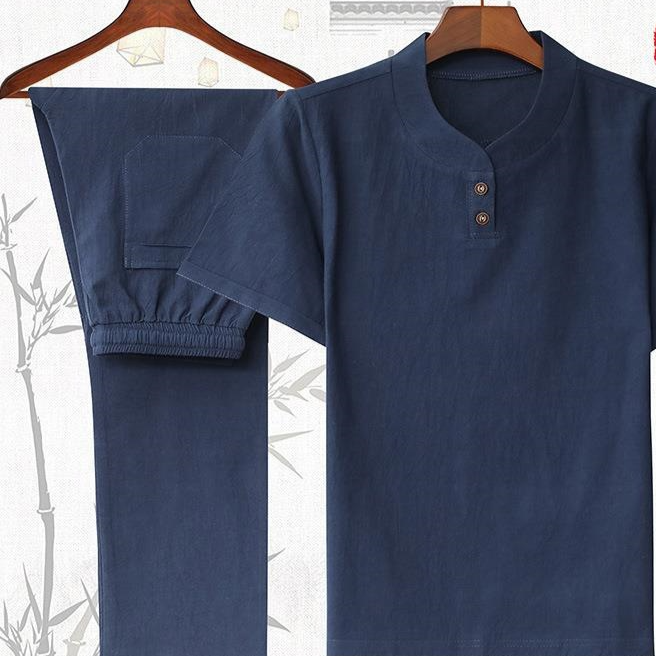 Chinese Style Cotton Linen Short Sleeve Suit Set