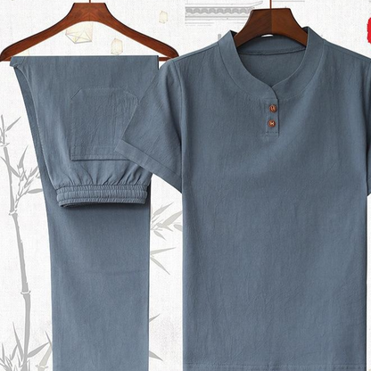Chinese Style Cotton Linen Short Sleeve Suit Set