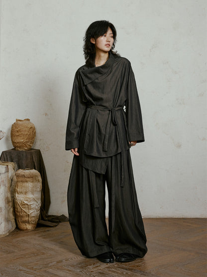 Chinese Style Off-Shoulder Tie-Up Blouse