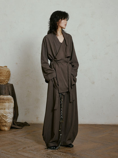 Chinese Style Off-Shoulder Tie-Up Blouse