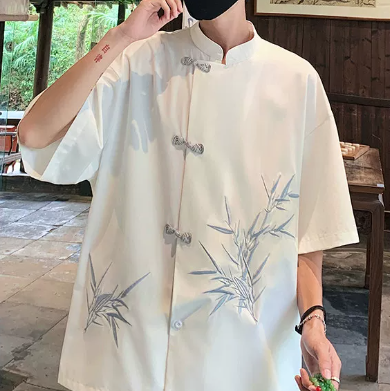 Chinese Style Stand Collar Embroidered Shirt