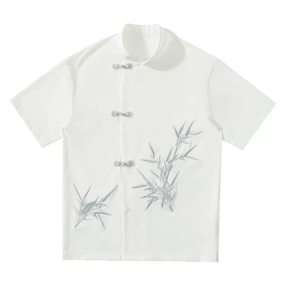 Chinese Style Stand Collar Embroidered Shirt