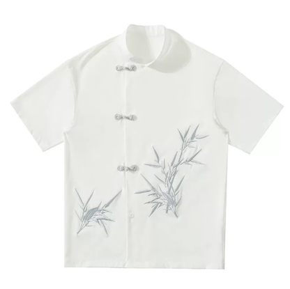 Chinese Style Stand Collar Embroidered Shirt