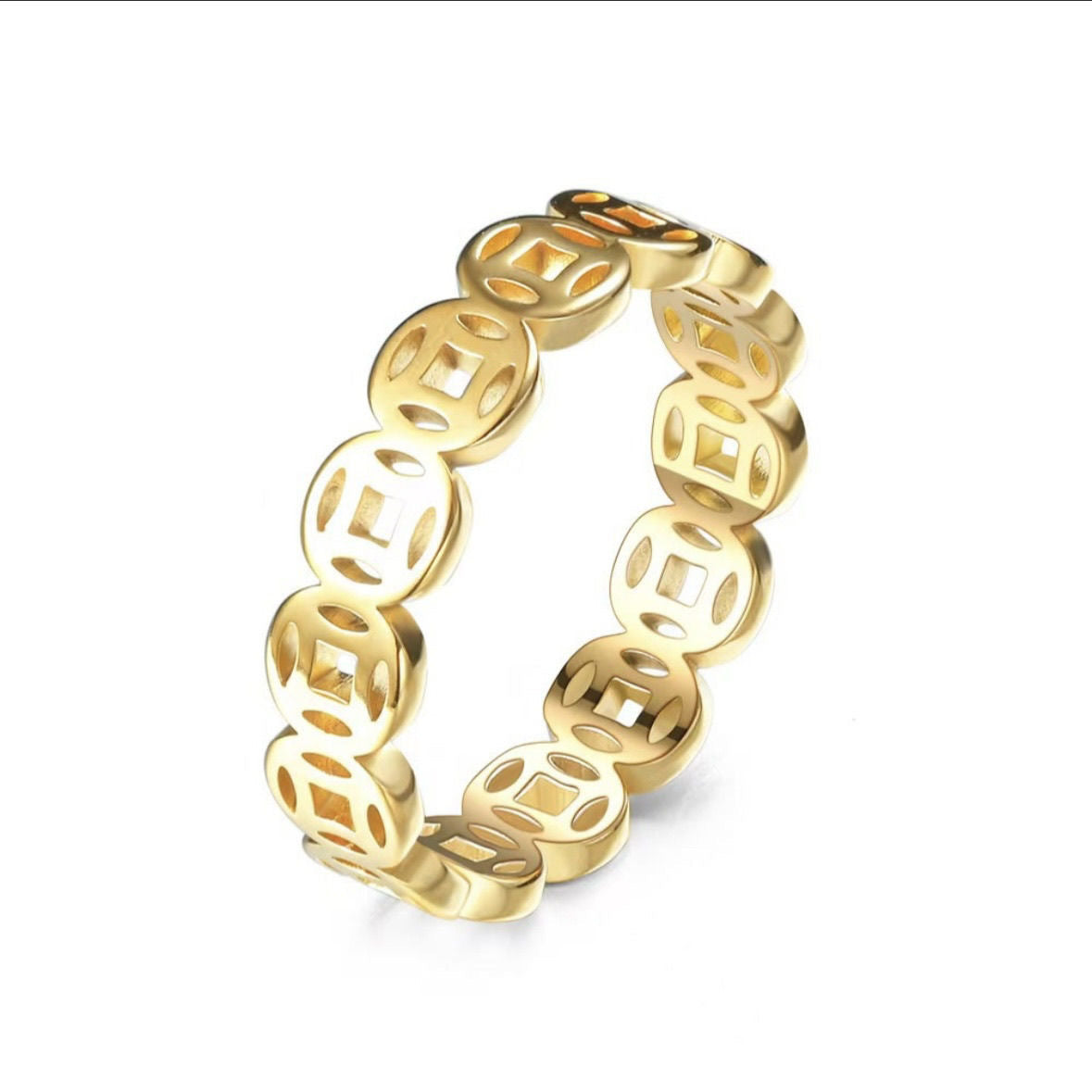 Chinese Style Titanium Steel Copper Coin Ring