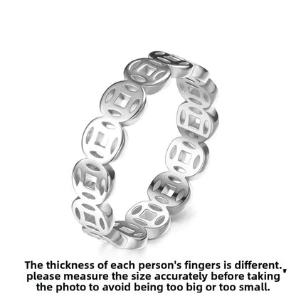 Chinese Style Titanium Steel Copper Coin Ring