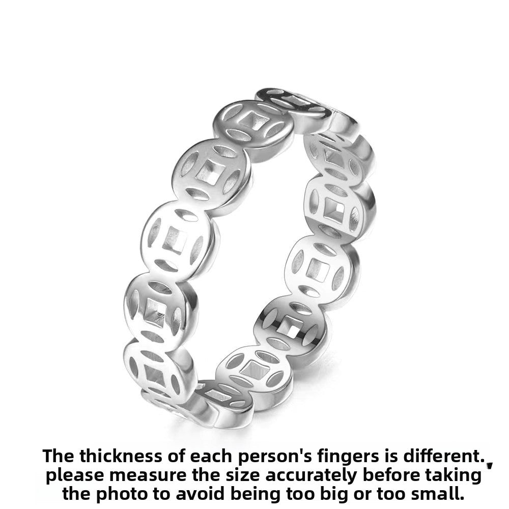 Chinese Style Titanium Steel Copper Coin Ring