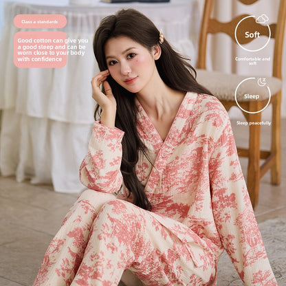 Chinoiserie Cotton Gauze Women Pajama Set
