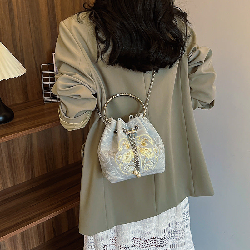 Chinoiserie Embroidered Bucket Bag