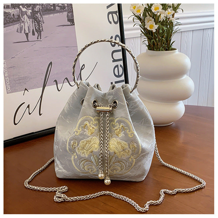 Chinoiserie Embroidered Bucket Bag